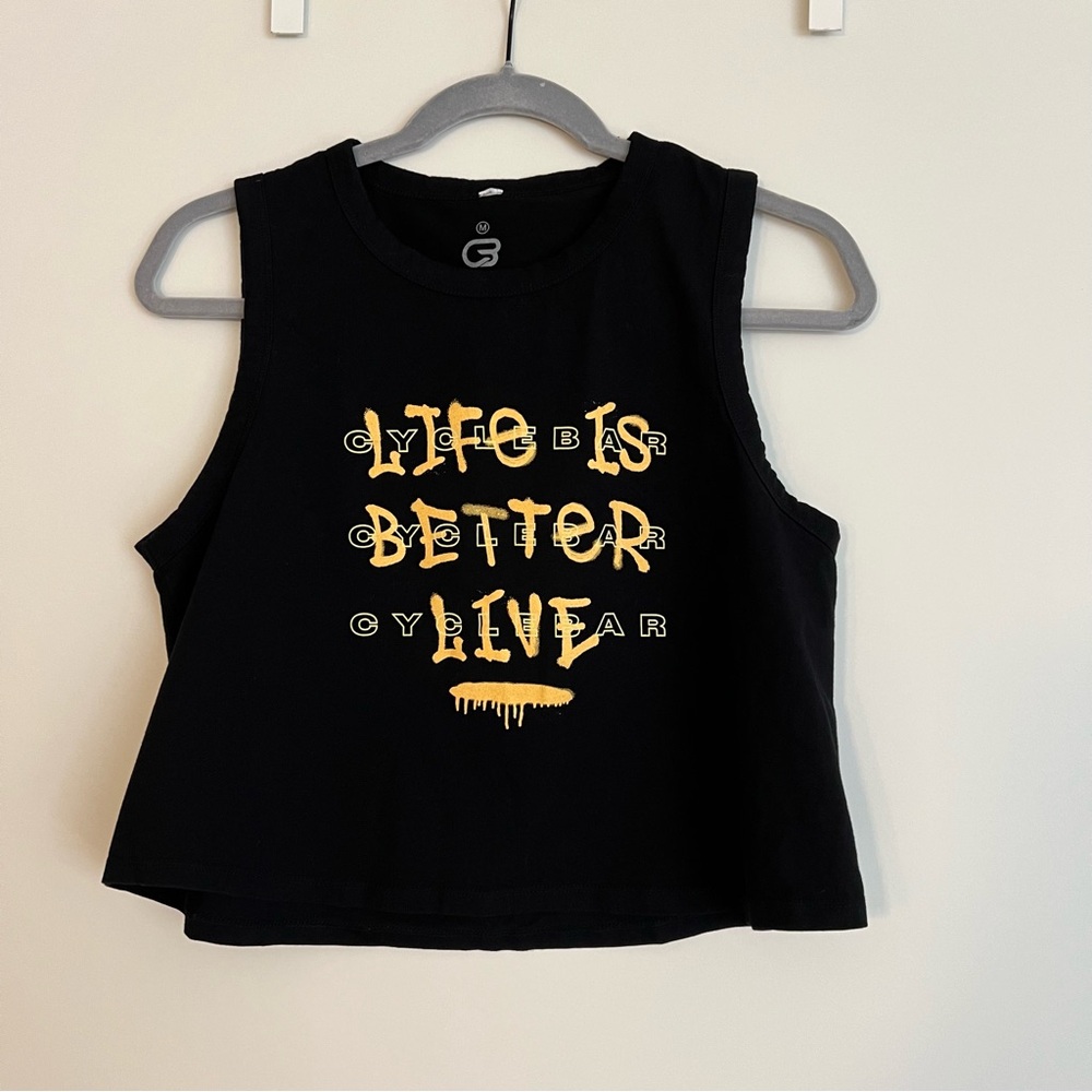 Cyclebar Black Tank Top with Yellow Graphic